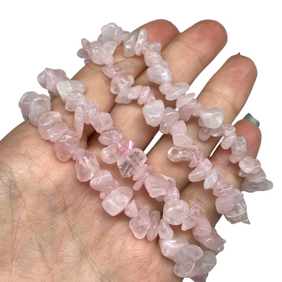 Rose Quartz Gemstone Chips Beaded Stretch Bracelet Natural Chip Stone Crystal - Picture 4 of 5